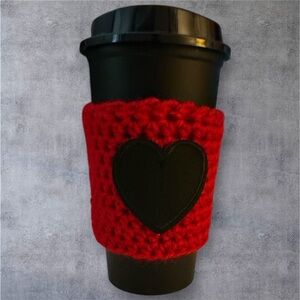 Red Crochet Coffee Sleeve with Heart